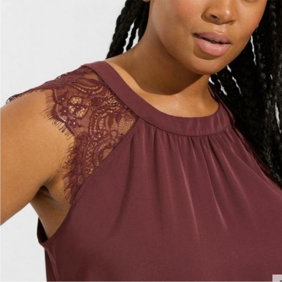 Torrid 2X Burgundy Sleeveless Lace Trim Blouse Top - Picture 4 of 11
